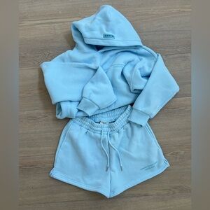 Comfort Collection Women's Light Blue Hoodie & Shorts Set